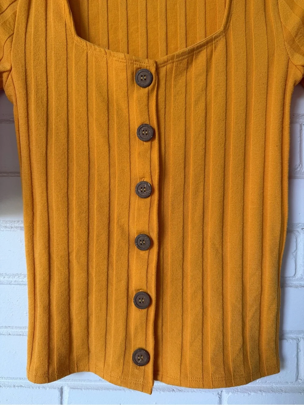 Free People Central Park Ribbed Button-Down Top - Gold / Mustard Yellow - size M